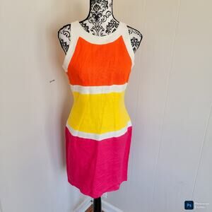 Saks Fifth Avenue Linen Colorblock Mini Sheath Dress